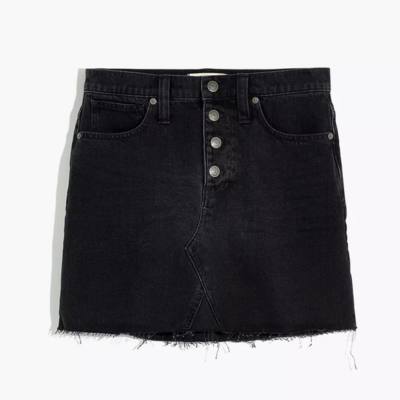Madewell Rigid Denim A-Line Mini Skirt Lunar Black Wash Button-Front Edition-24 - Picture 2 of 12